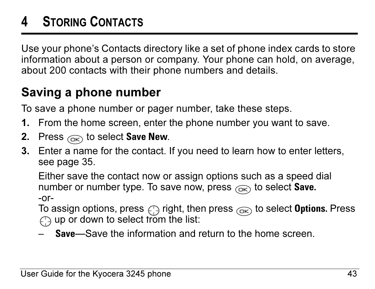 Saving a phone number | Kyocera 3245 User Manual | Page 63 / 146