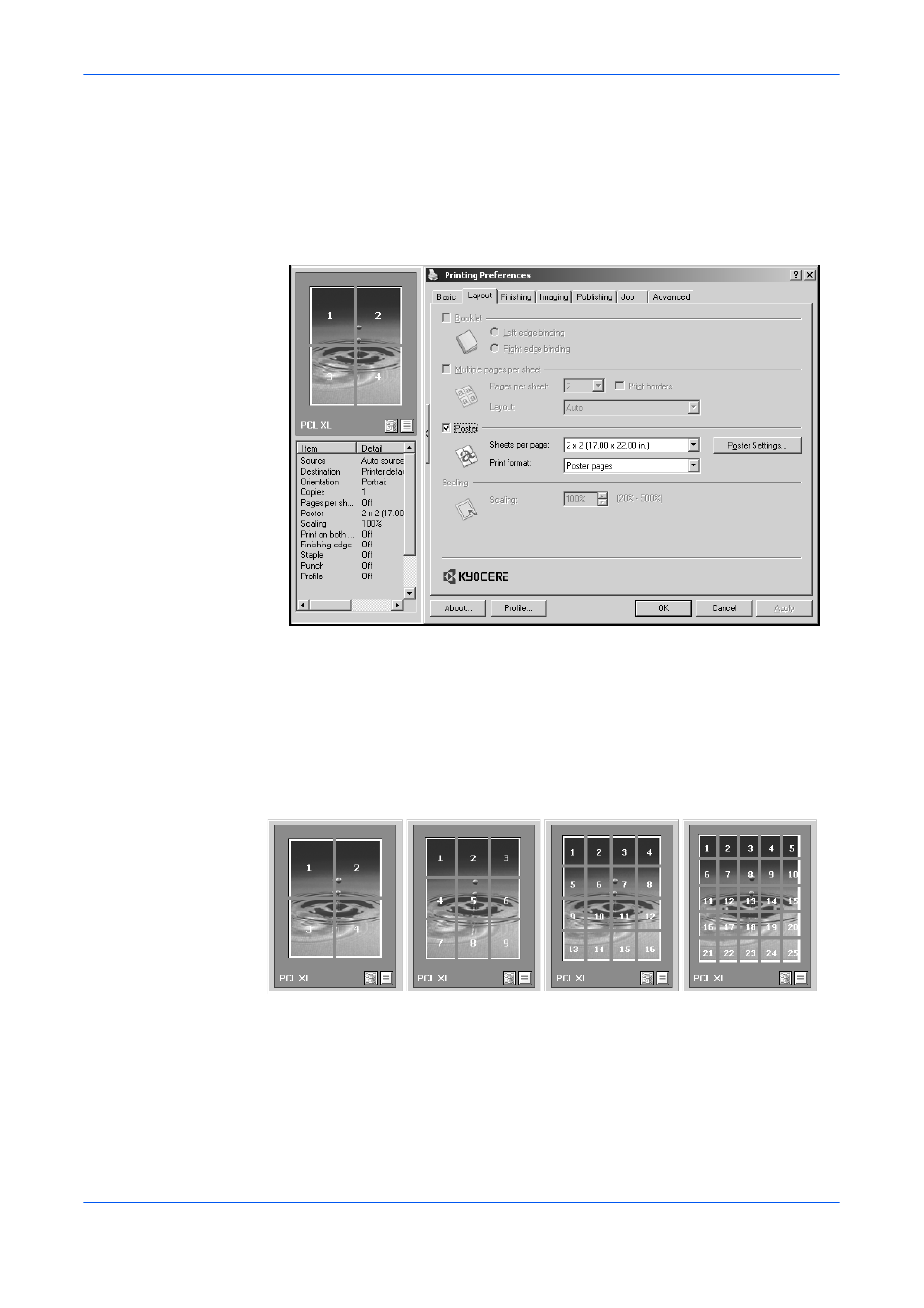 Available poster sizes, Sheets per page | Kyocera FS-820 User Manual | Page 39 / 105
