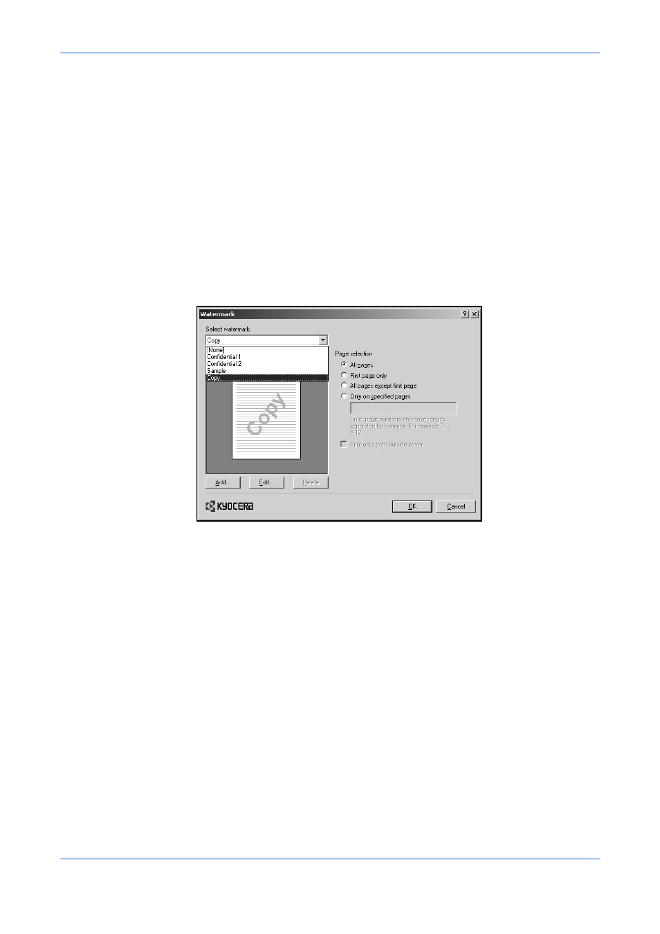 Watermark, Select watermark | Kyocera FS-820 User Manual | Page 78 / 105