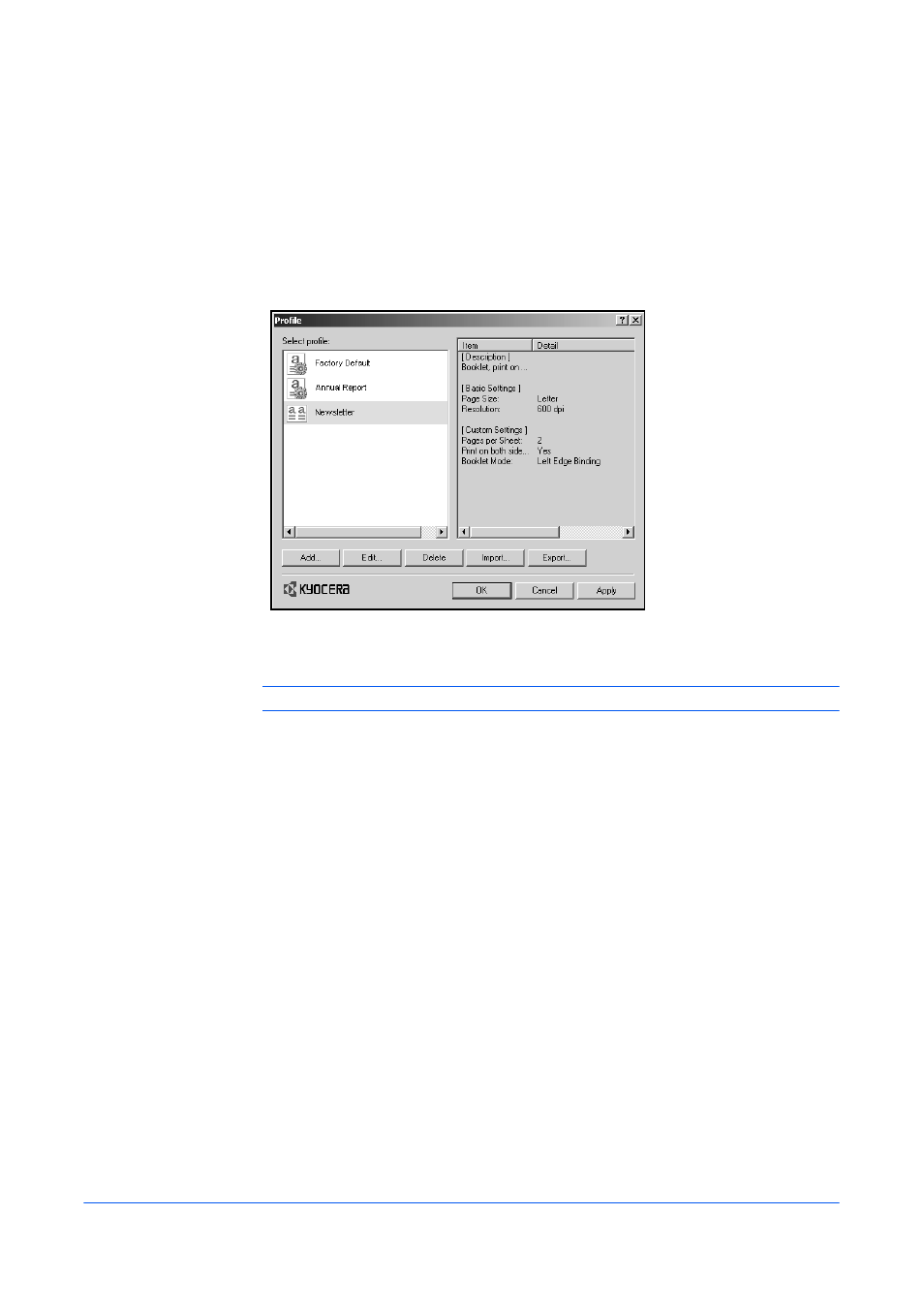 10 profile, Add profile, Chapter 10 profile | Kyocera FS-820 User Manual | Page 93 / 105