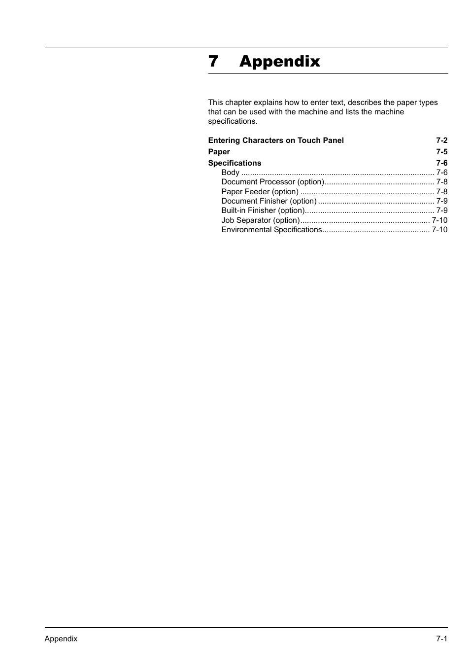 7 appendix, Appendix -1 | Kyocera KM-2540 User Manual | Page 103 / 119
