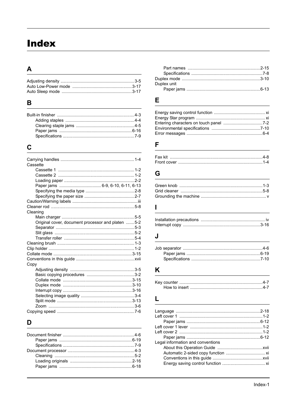 Index | Kyocera KM-2540 User Manual | Page 113 / 119