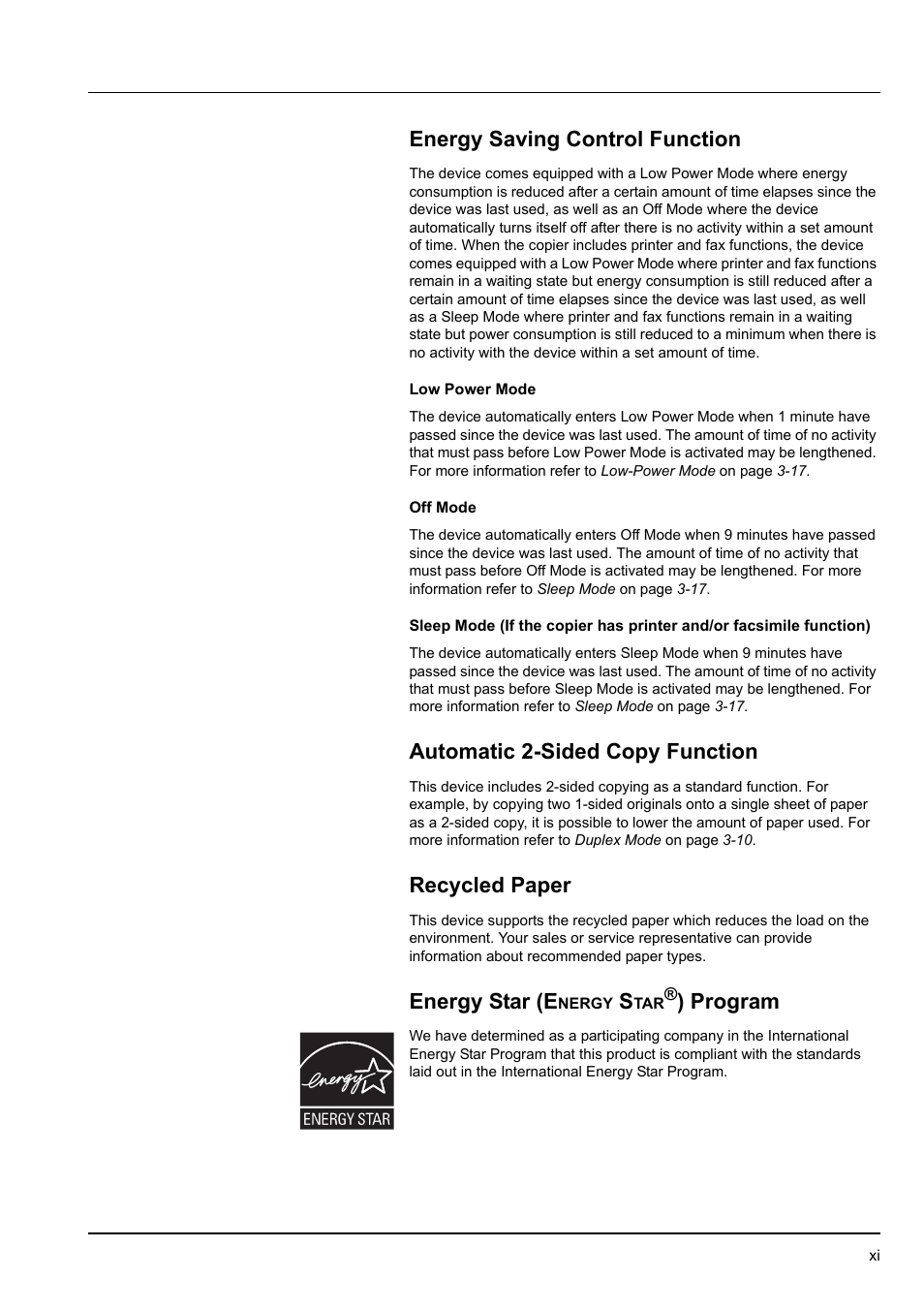 Energy saving control function, Automatic 2-sided copy function, Recycled paper | Energy star (e, Program | Kyocera KM-2540 User Manual | Page 13 / 119