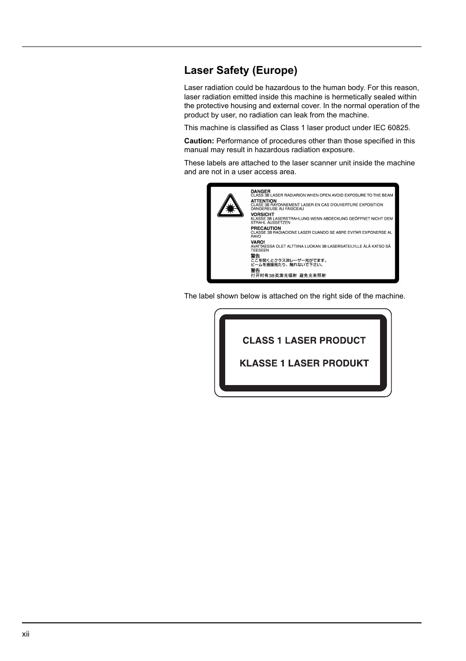 Laser safety (europe) | Kyocera KM-2540 User Manual | Page 14 / 119
