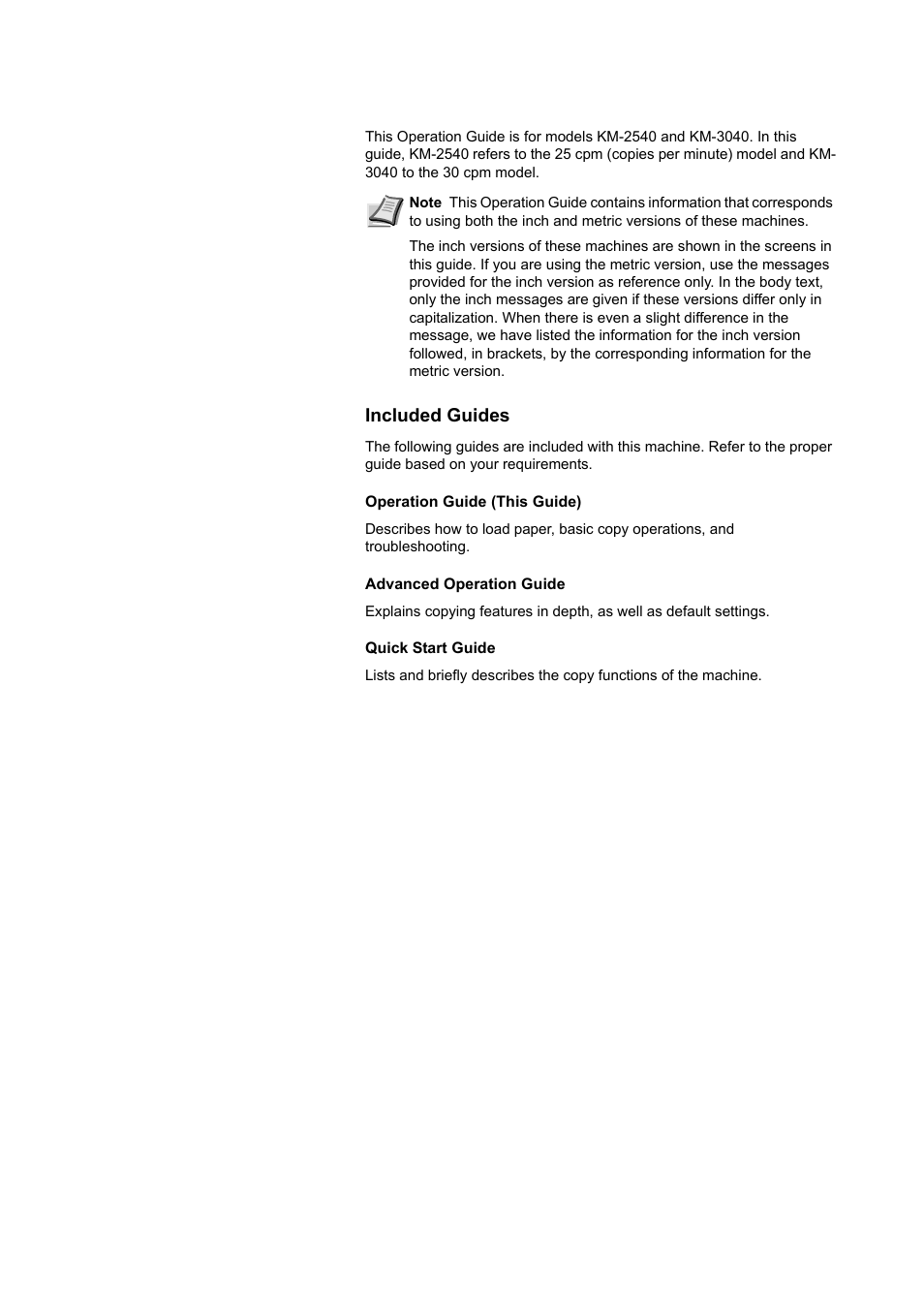 Included guides | Kyocera KM-2540 User Manual | Page 2 / 119