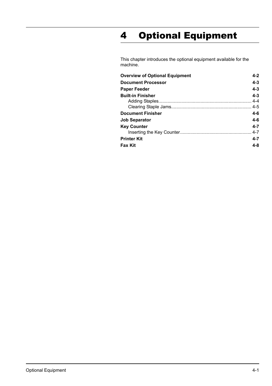 4 optional equipment, Optional equipment -1 | Kyocera KM-2540 User Manual | Page 63 / 119