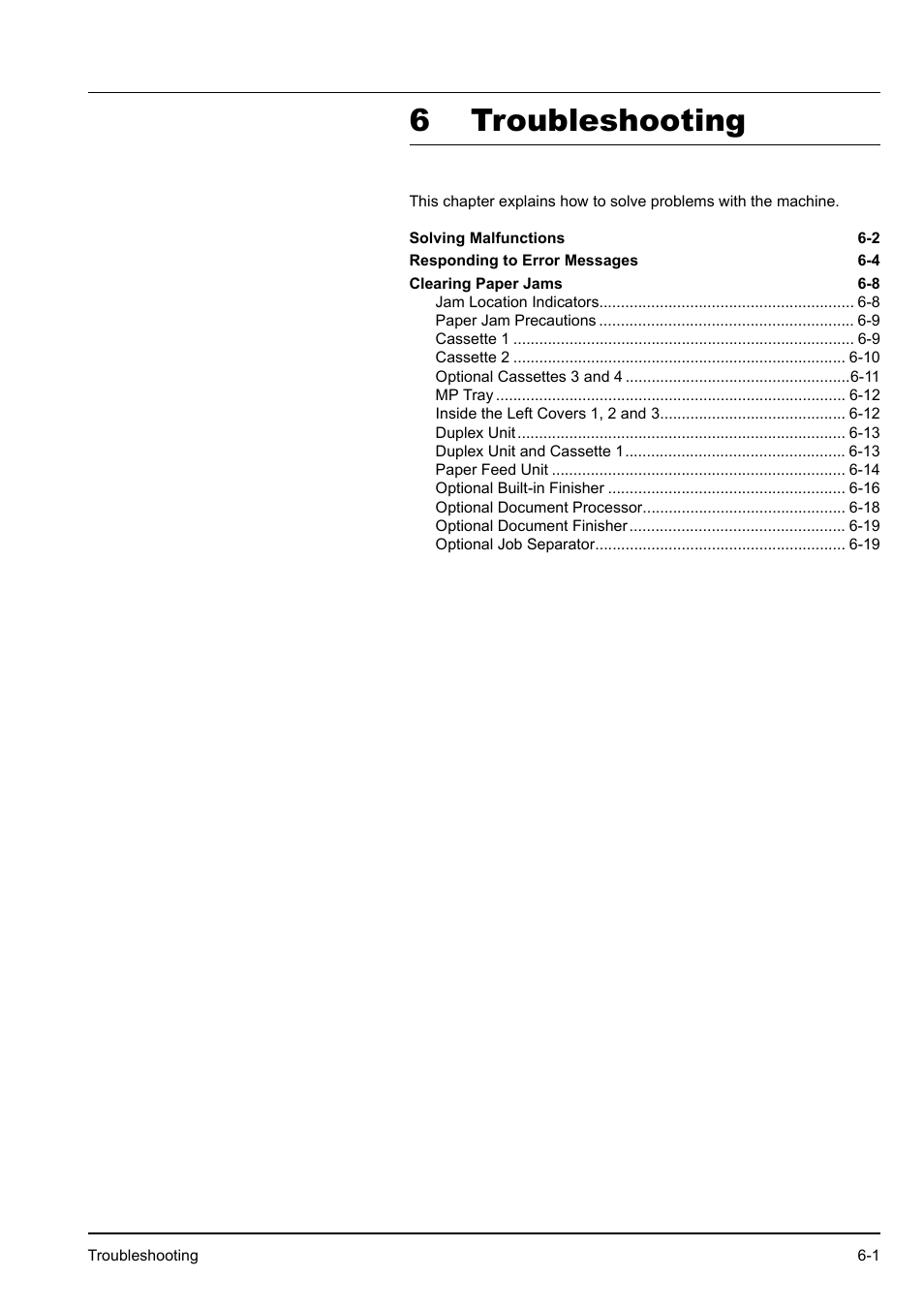 6 troubleshooting, Troubleshooting -1 | Kyocera KM-2540 User Manual | Page 83 / 119