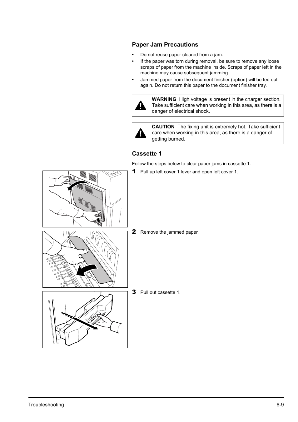 Paper jam precautions, Cassette 1, Paper jam precautions -9 cassette 1 -9 | Kyocera KM-2540 User Manual | Page 91 / 119