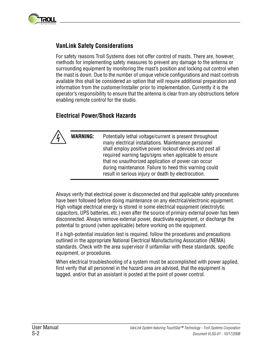 Electrical power/shock hazards | Kyocera VLSG-01 User Manual | Page 14 / 41