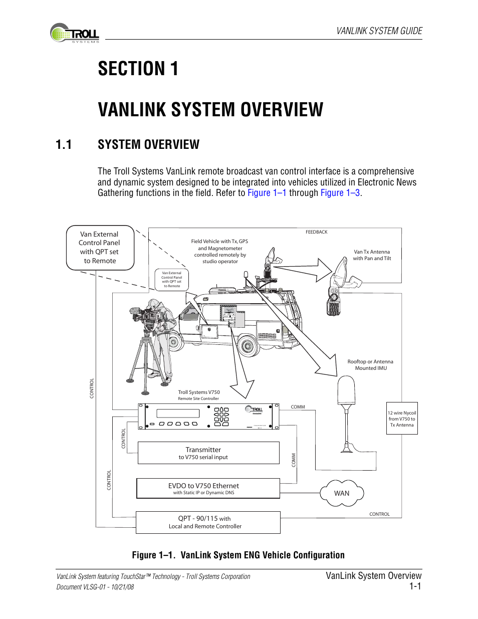 Section 1, Vanlink system overview, 1 system overview | System overview -1, Vanlink system guide | Kyocera VLSG-01 User Manual | Page 19 / 41