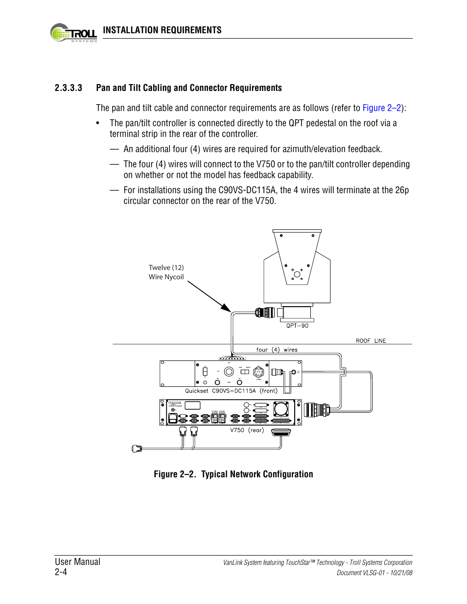 3 pan and tilt cabling and connector requirements, Figure 2-2. typical network configuration, Pan and tilt cabling and connector requirements -4 | Kyocera VLSG-01 User Manual | Page 26 / 41