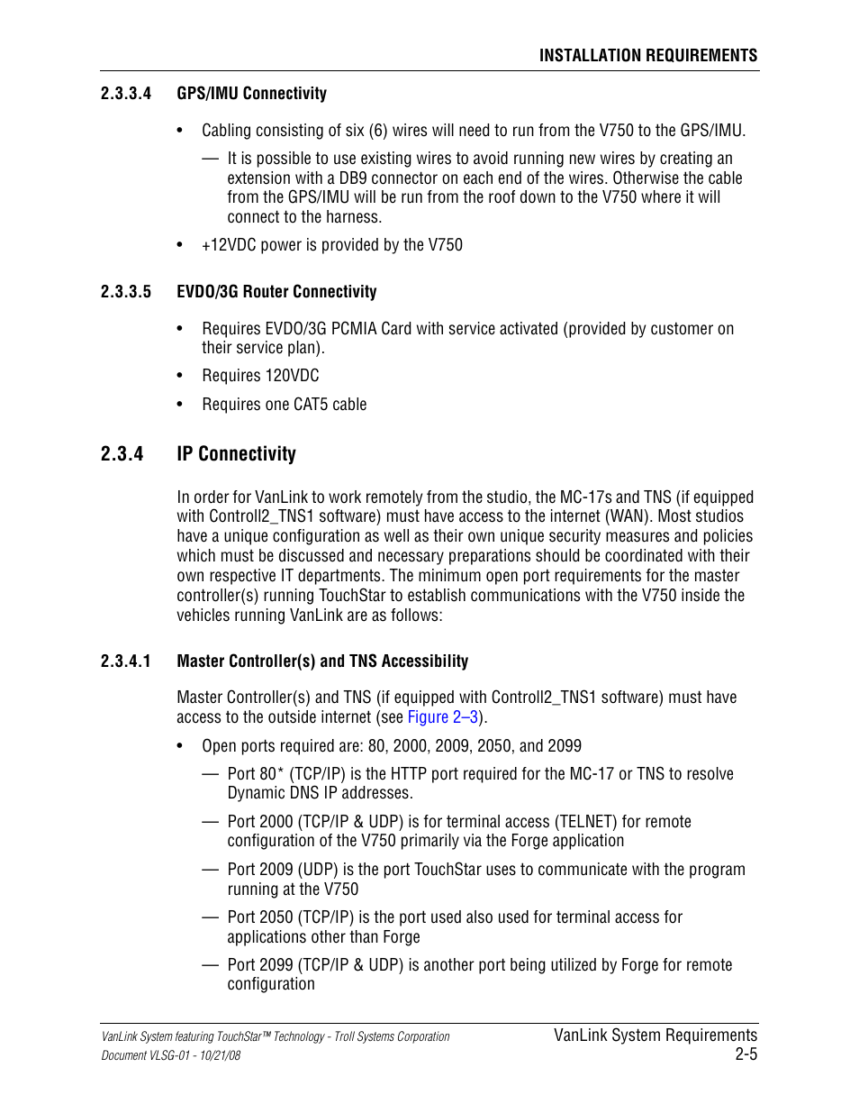 4 gps/imu connectivity, 5 evdo/3g router connectivity, 4 ip connectivity | 1 master controller(s) and tns accessibility, Gps/imu connectivity -5, Evdo/3g router connectivity -5, Ip connectivity -5, Master controller(s) and tns accessibility -5 | Kyocera VLSG-01 User Manual | Page 27 / 41