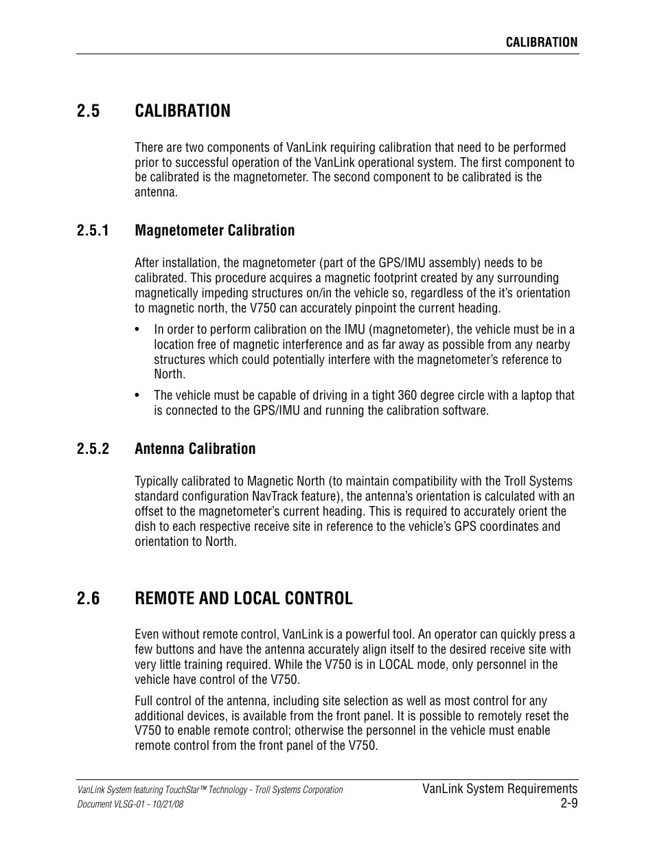 5 calibration, 1 magnetometer calibration, 2 antenna calibration | 6 remote and local control, Calibration -9, Magnetometer calibration -9, Antenna calibration -9, Remote and local control -9 | Kyocera VLSG-01 User Manual | Page 31 / 41