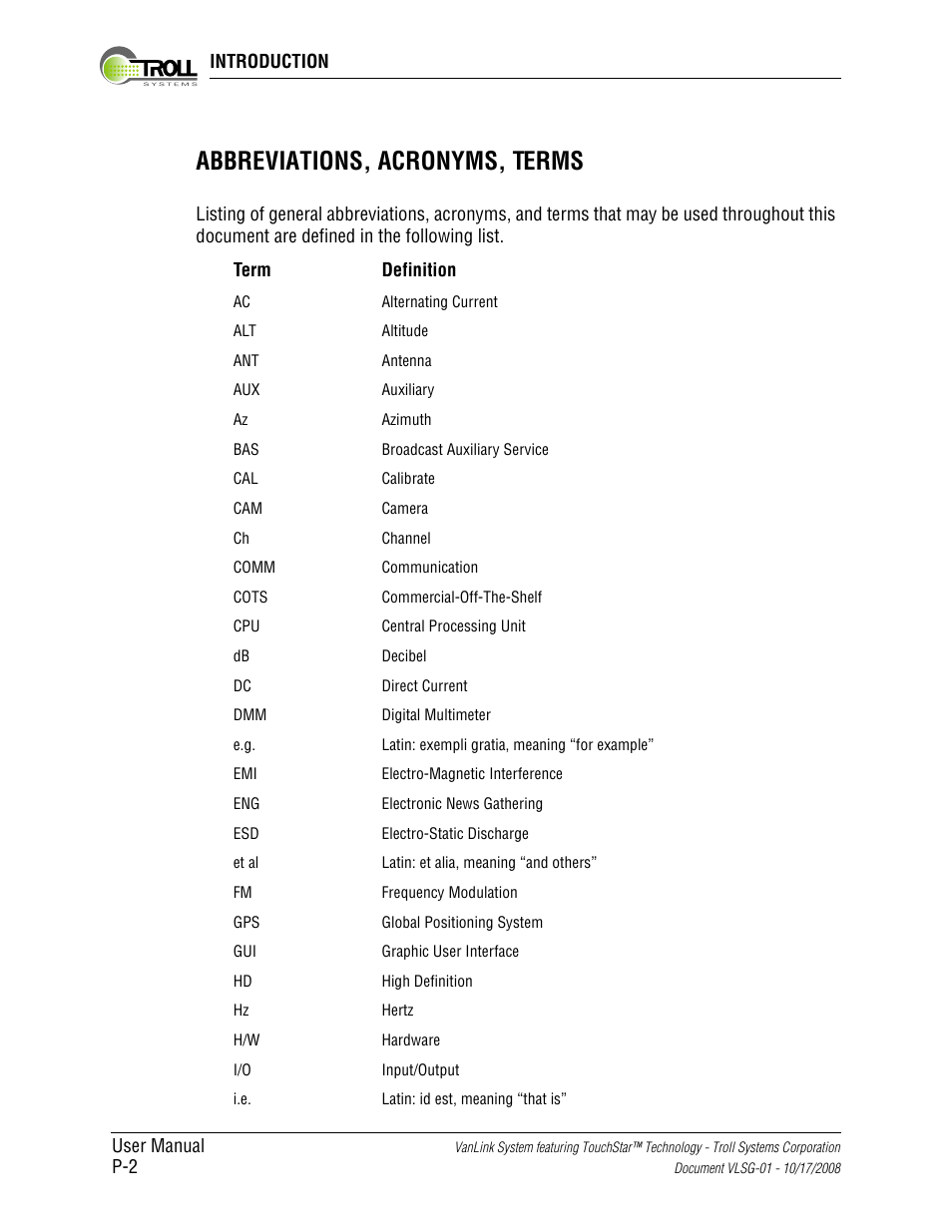 Abbreviations, acronyms, terms | Kyocera VLSG-01 User Manual | Page 6 / 41