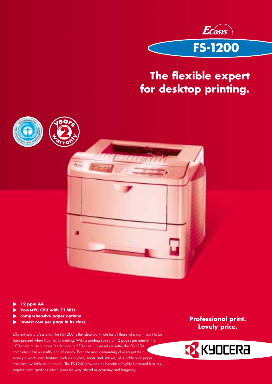 Kyocera Ecosys FS-1200 User Manual | 2 pages