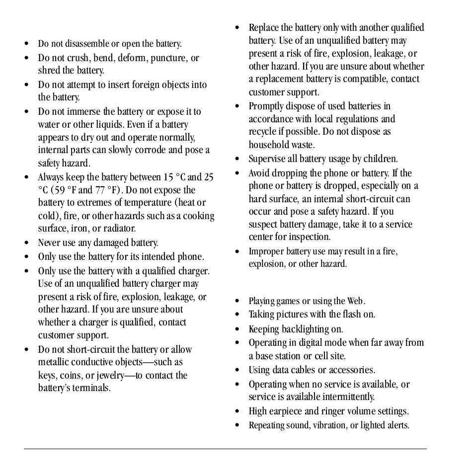 Battery safety guidelines, Common causes of battery drain | Kyocera Neo E1100 User Manual | Page 10 / 89