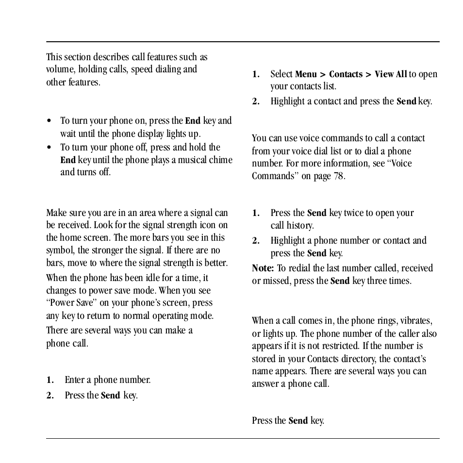 2 call features, Power phone up, Make phone calls | Answer phone calls, 2call features | Kyocera Neo E1100 User Manual | Page 17 / 89