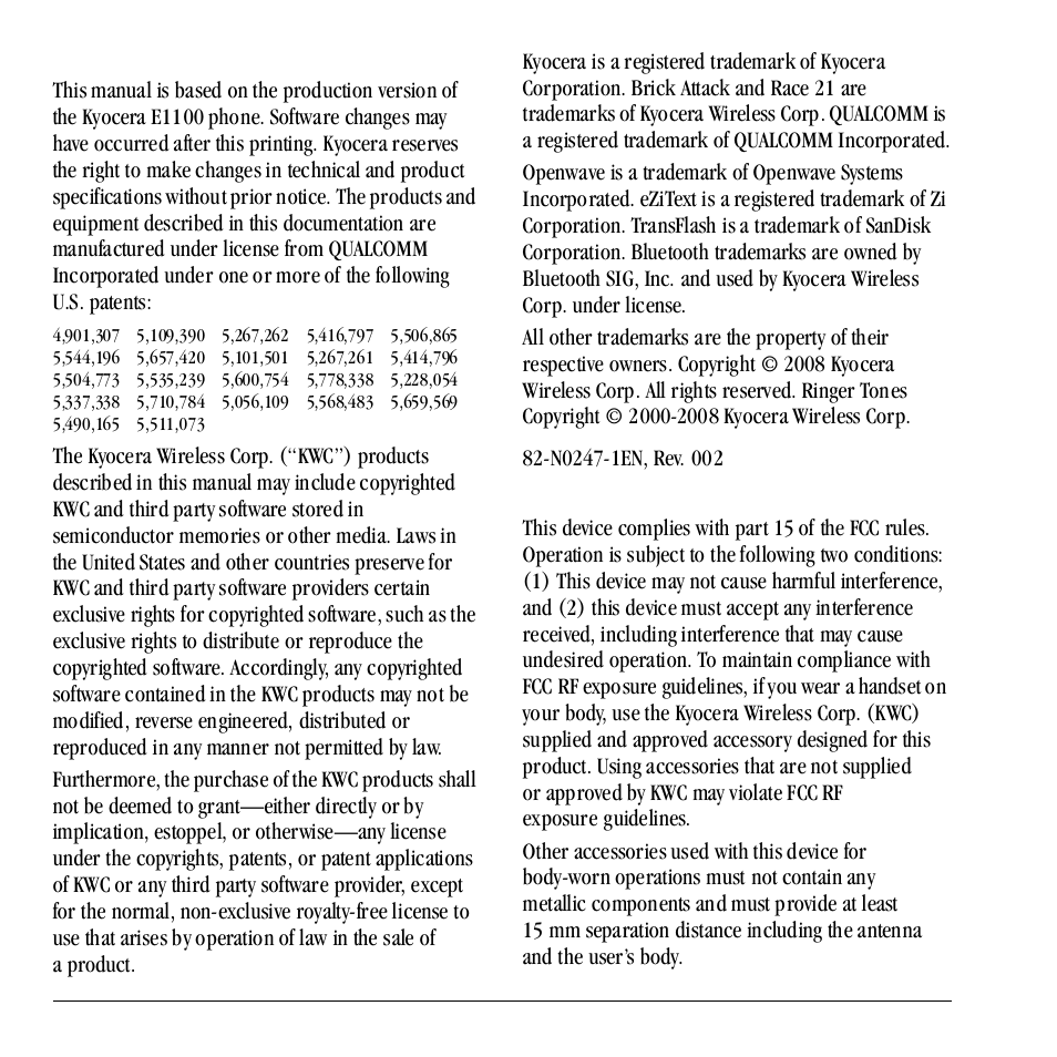 Kyocera Neo E1100 User Manual | Page 2 / 89