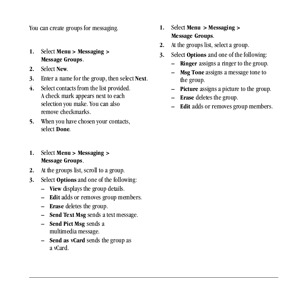 Message groups, Create a group, Use a group | Customize a group | Kyocera Neo E1100 User Manual | Page 45 / 89