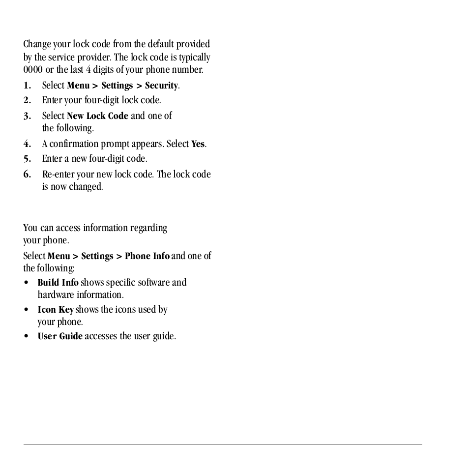 View phone information, Change lock code | Kyocera Neo E1100 User Manual | Page 64 / 89