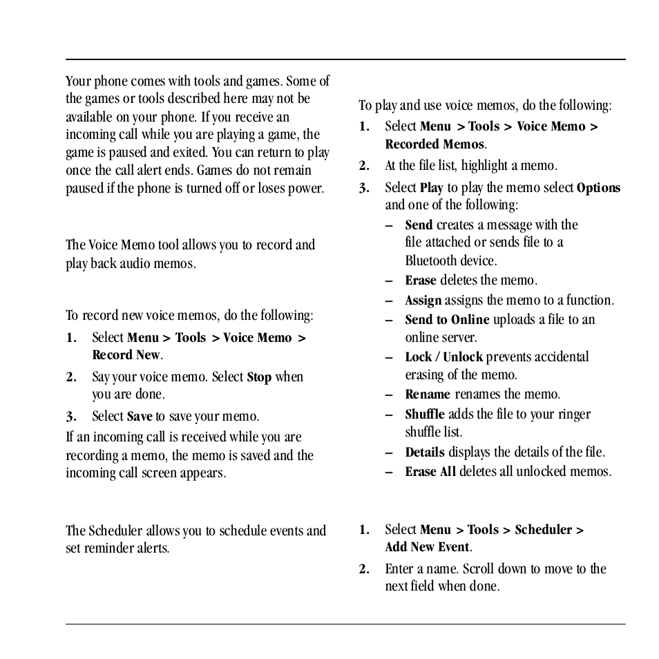10 tools, Voice memo, Scheduler | Create an event | Kyocera Neo E1100 User Manual | Page 65 / 89