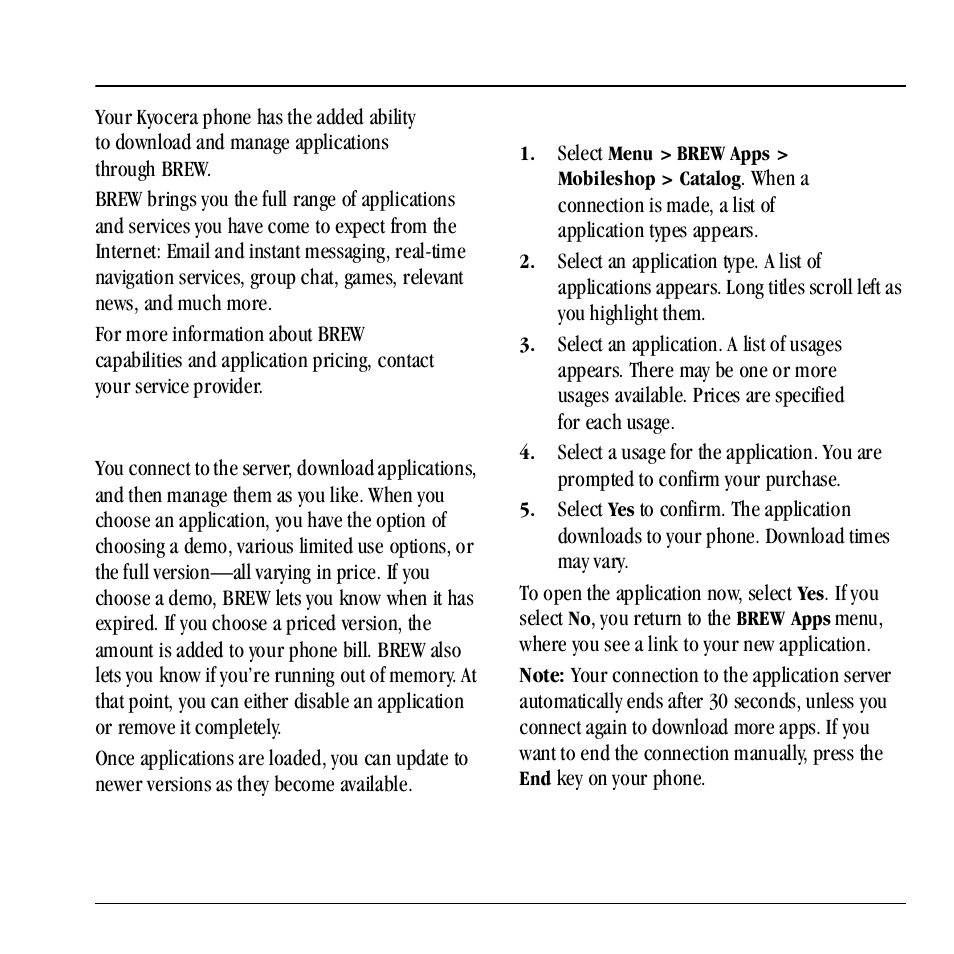 11 brew apps, How does brew work, Download an application | Brew apps, How does brew work? download an application | Kyocera Neo E1100 User Manual | Page 71 / 89