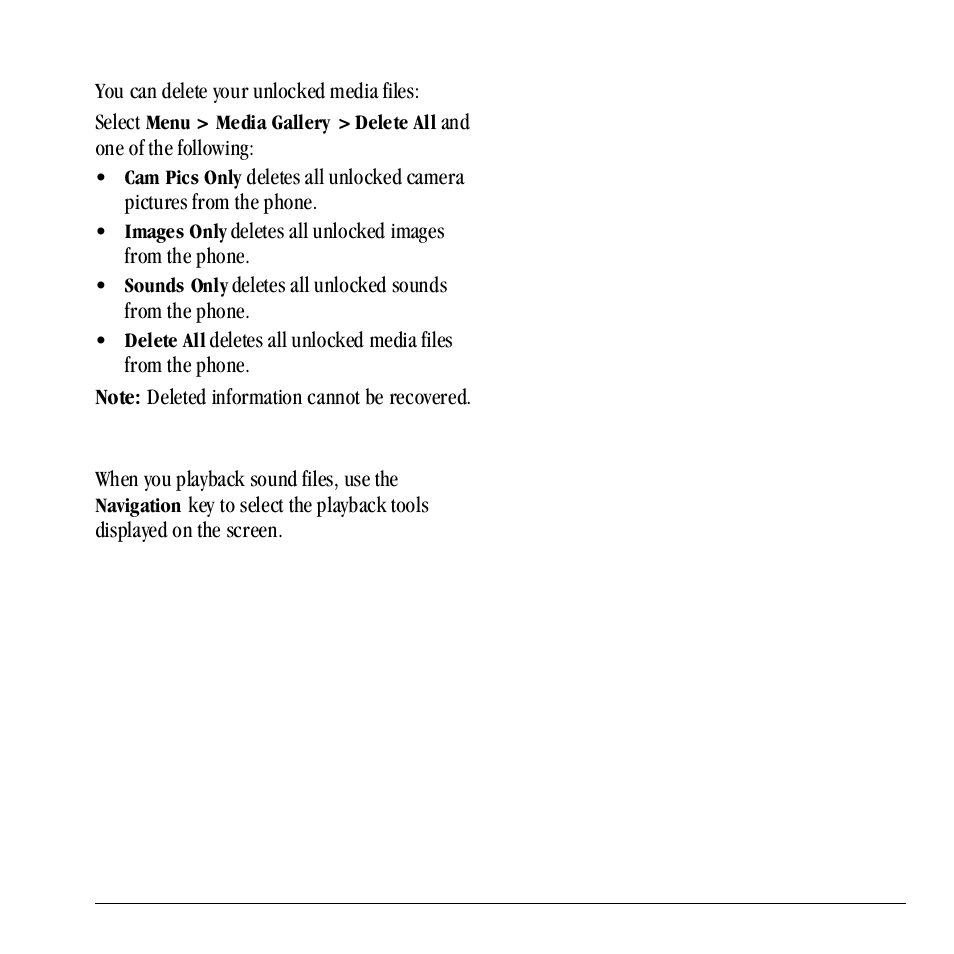 Delete all files, Playback tools, Delete all files playback tools | Kyocera Neo E1100 User Manual | Page 77 / 89