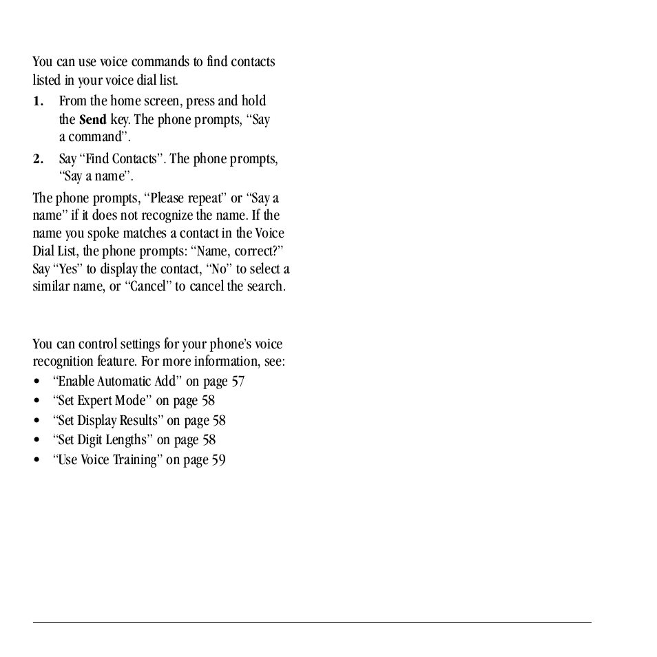 Voice command settings, Find contacts | Kyocera Neo E1100 User Manual | Page 80 / 89