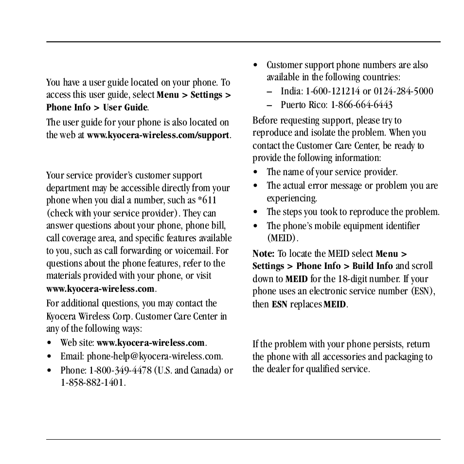 14 get help, User guide, Customer support | Qualified service, User guide customer support qualified service | Kyocera Neo E1100 User Manual | Page 81 / 89