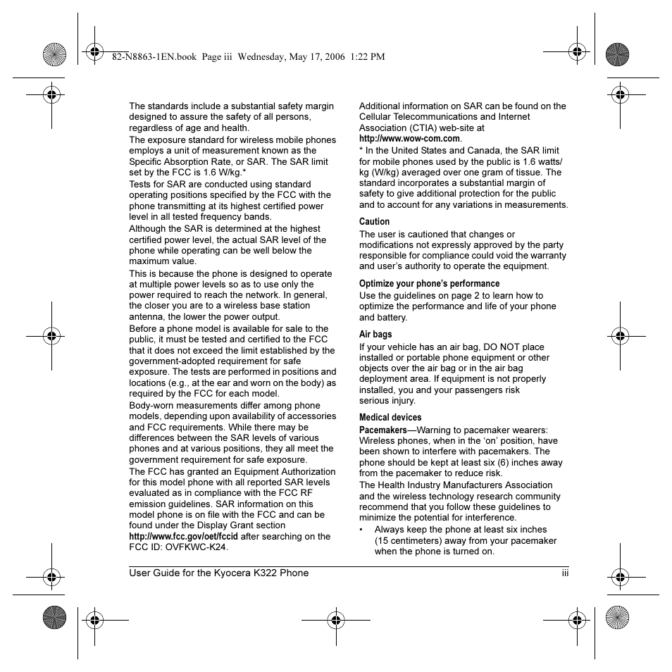 Kyocera K322 User Manual | Page 3 / 72