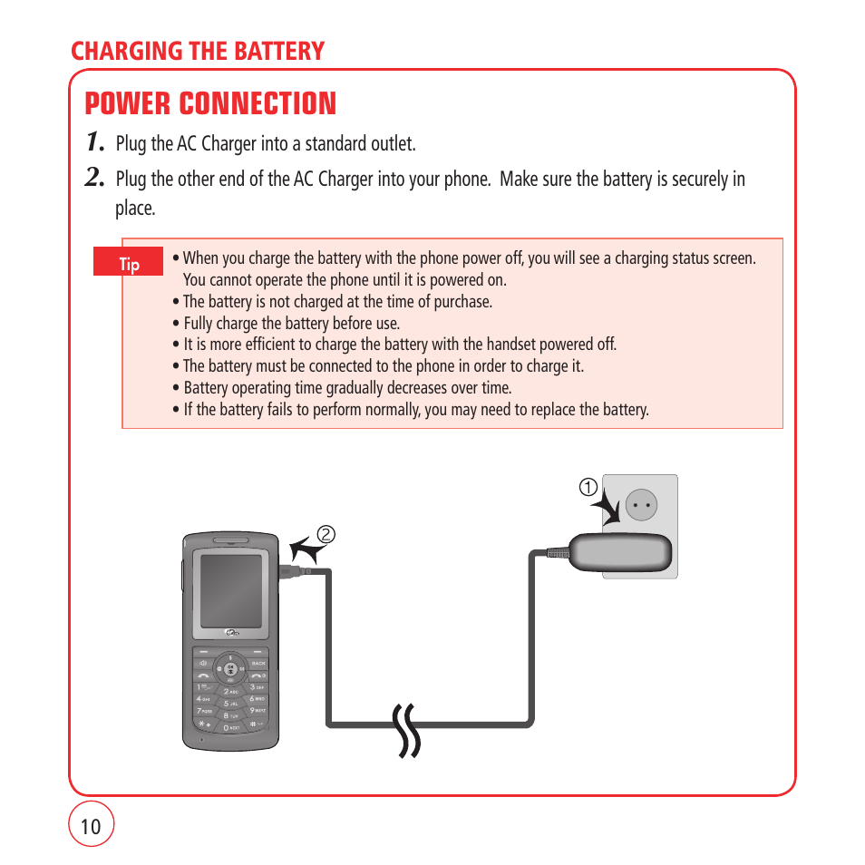 Power connection, Charging the battery | Kyocera VM1450 User Manual | Page 10 / 148