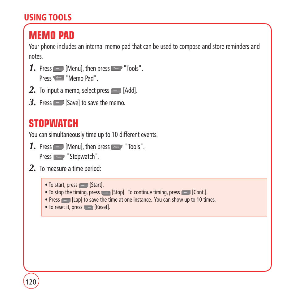 Stopwatch | Kyocera VM1450 User Manual | Page 120 / 148