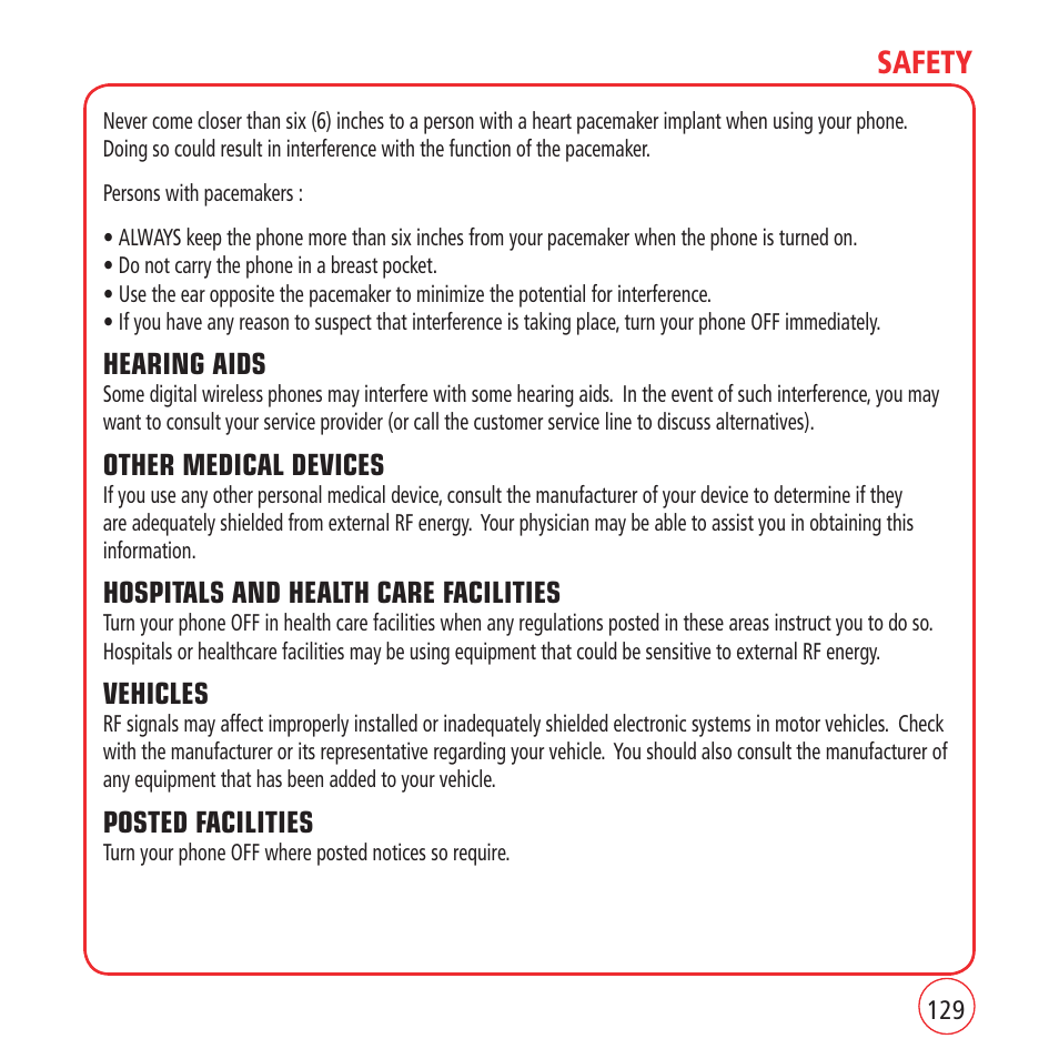 Safety | Kyocera VM1450 User Manual | Page 129 / 148