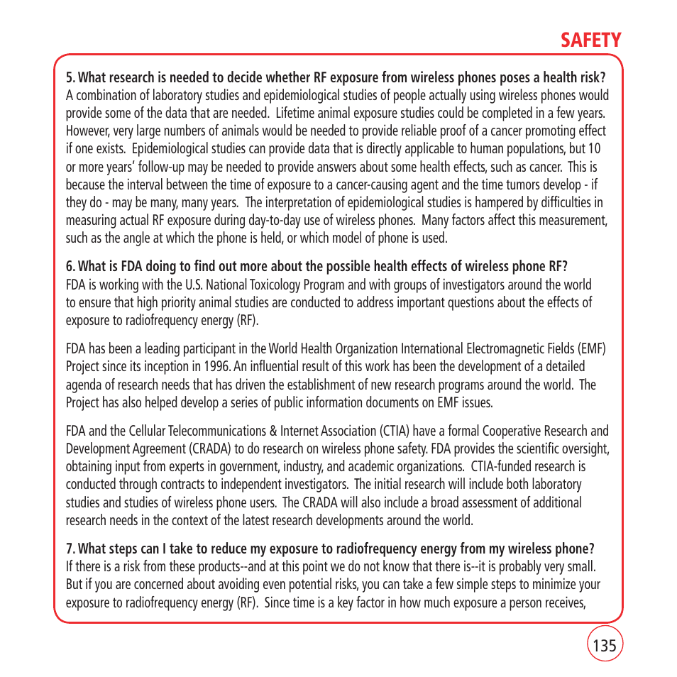 Safety | Kyocera VM1450 User Manual | Page 135 / 148