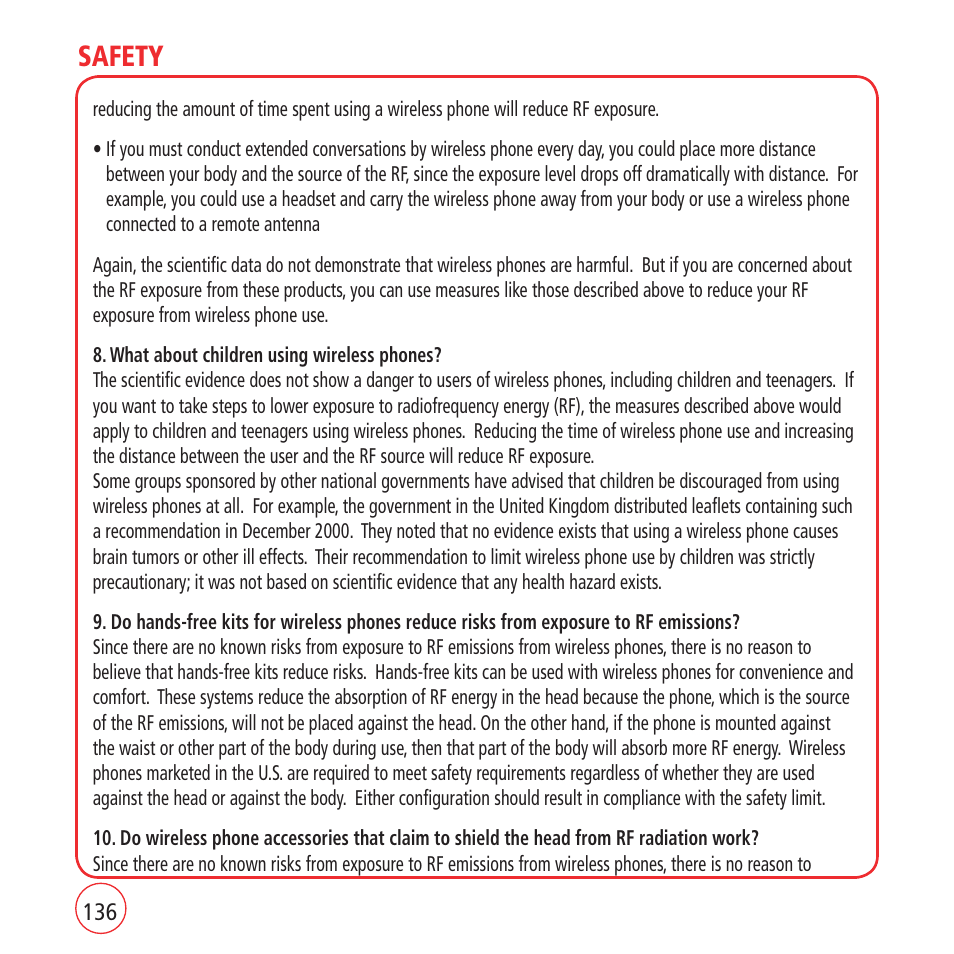 Safety | Kyocera VM1450 User Manual | Page 136 / 148