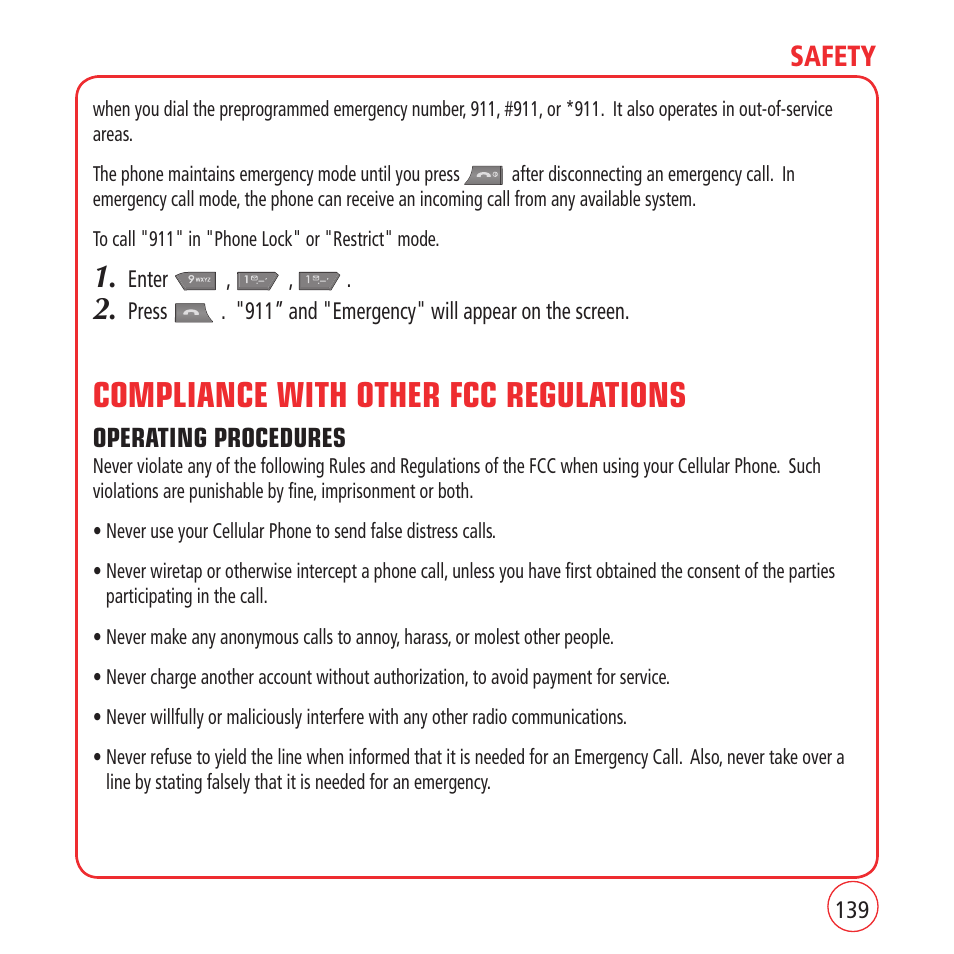 Compliance with other fcc regulations, Safety | Kyocera VM1450 User Manual | Page 139 / 148