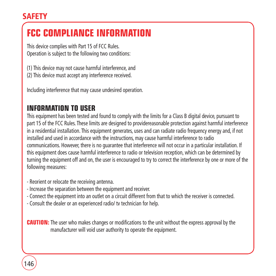 Fcc compliance information, Safety | Kyocera VM1450 User Manual | Page 146 / 148