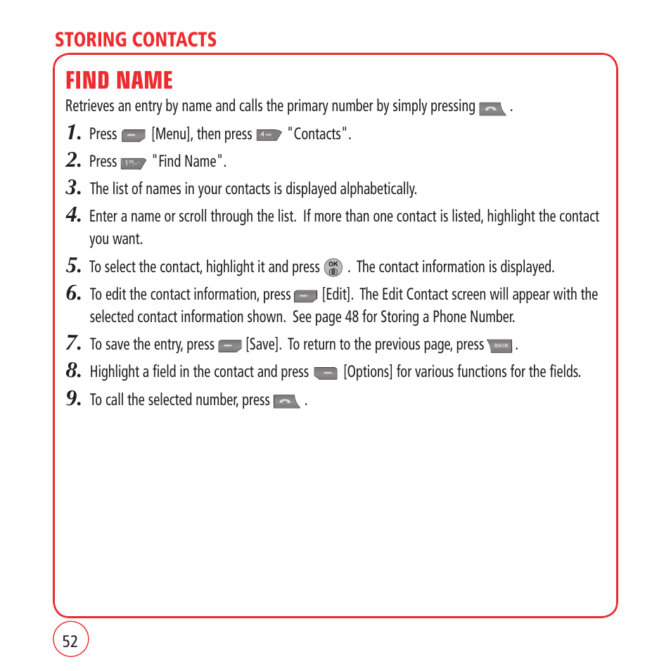 Find name | Kyocera VM1450 User Manual | Page 52 / 148