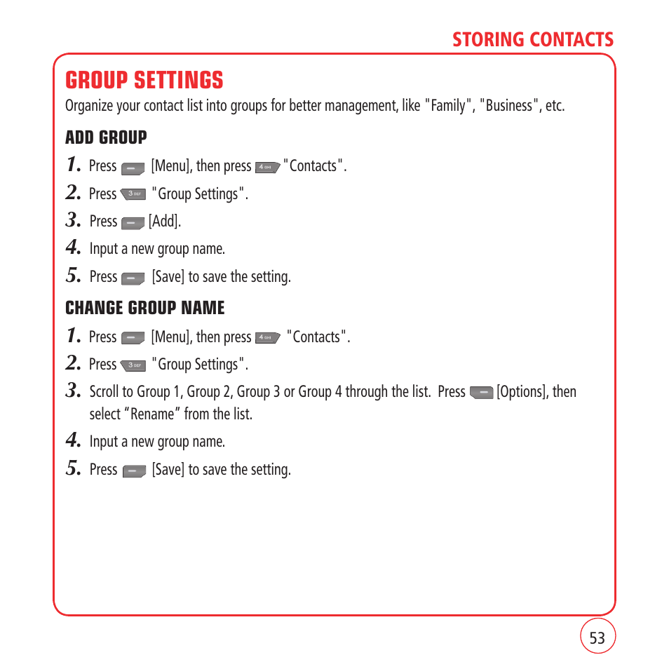Group settings | Kyocera VM1450 User Manual | Page 53 / 148