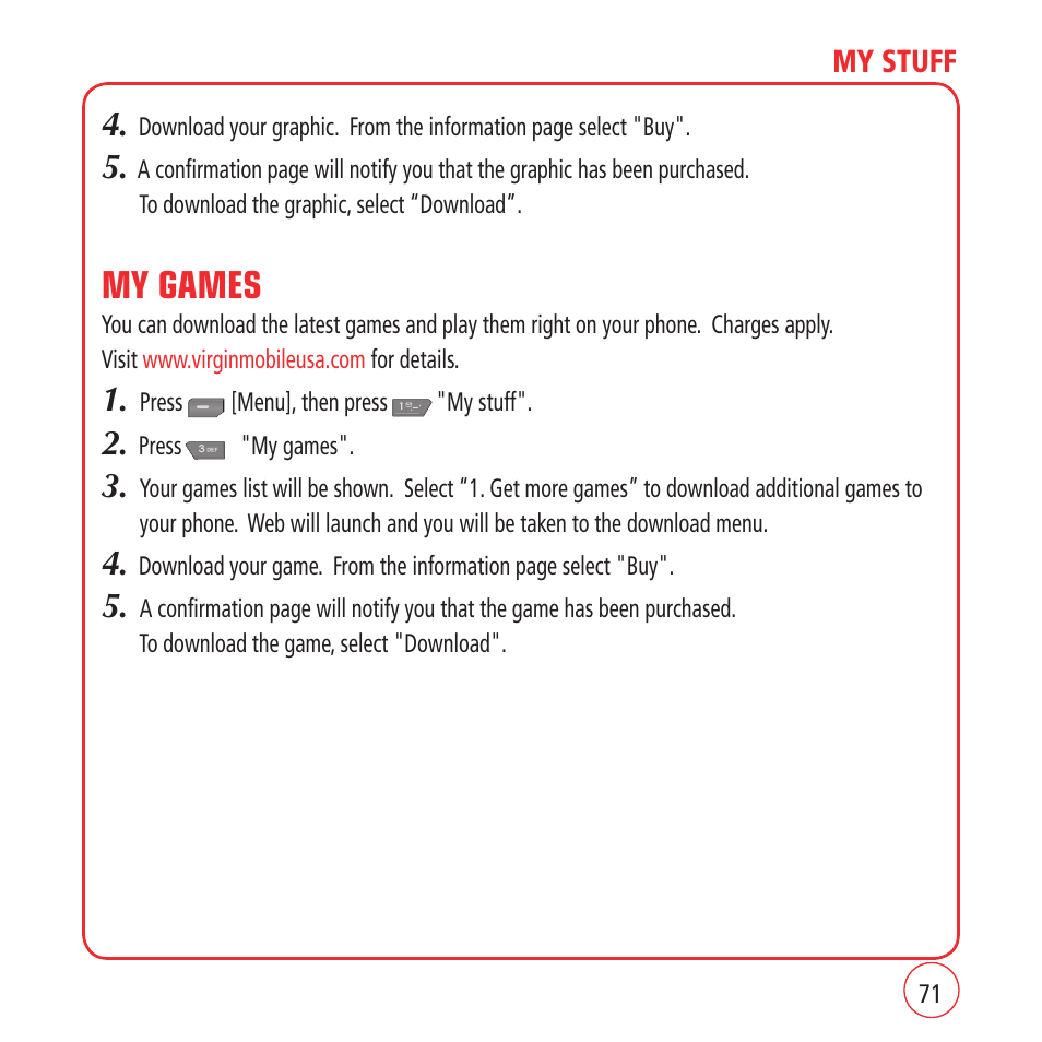 My games | Kyocera VM1450 User Manual | Page 71 / 148