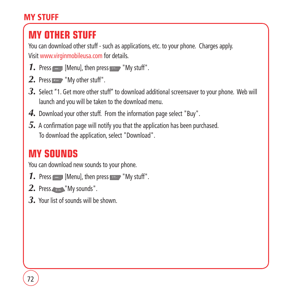 My other stuff, My sounds | Kyocera VM1450 User Manual | Page 72 / 148