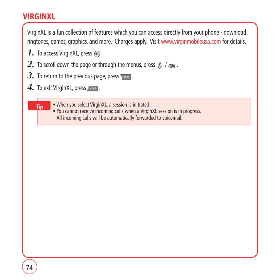 Virginxl | Kyocera VM1450 User Manual | Page 74 / 148