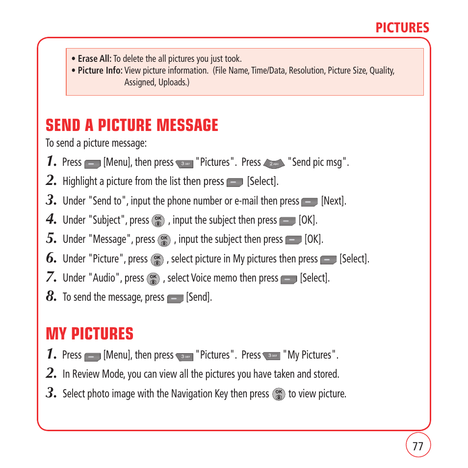 Send a picture message, My pictures | Kyocera VM1450 User Manual | Page 77 / 148