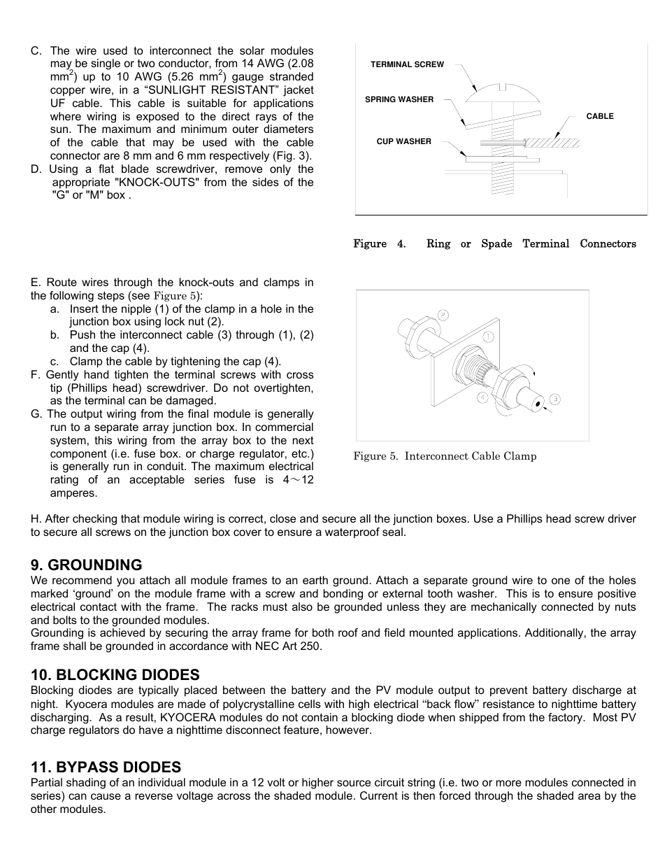 Grounding, Blocking diodes, Bypass diodes | Kyocera KC-120-1 User Manual | Page 4 / 7