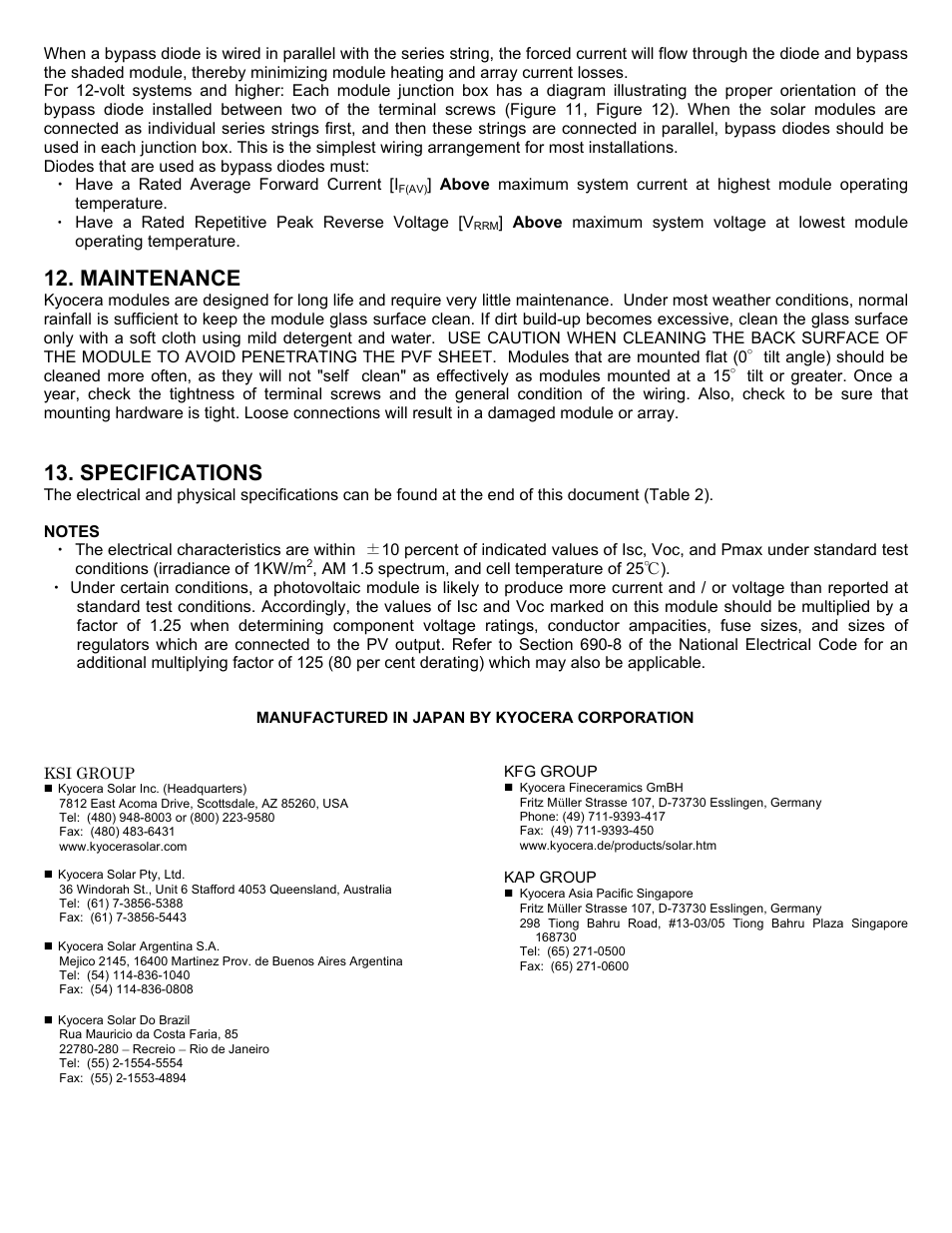 Maintenance, Specifications | Kyocera KC-120-1 User Manual | Page 5 / 7