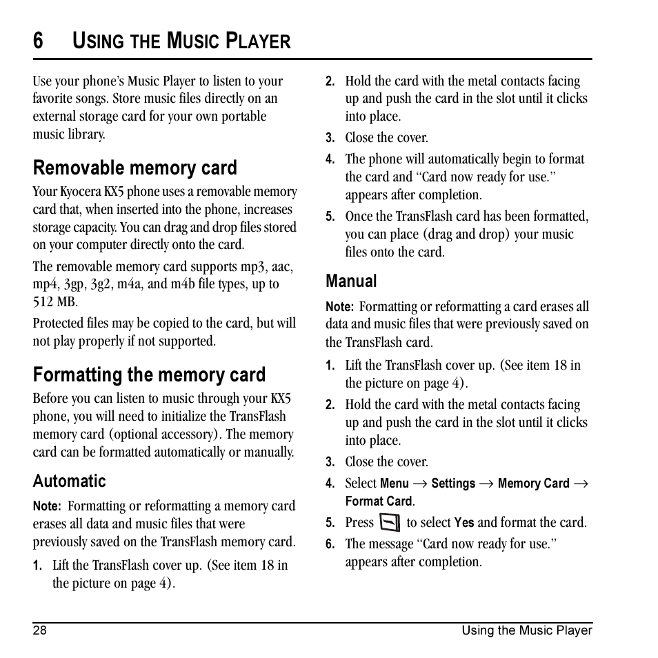 Sing, Usic, Layer | Automatic, Manual | Kyocera KX5 User Manual | Page 36 / 80