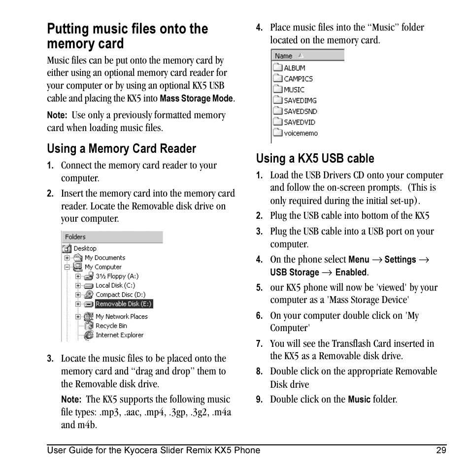 Using a kx5 usb cable | Kyocera KX5 User Manual | Page 37 / 80