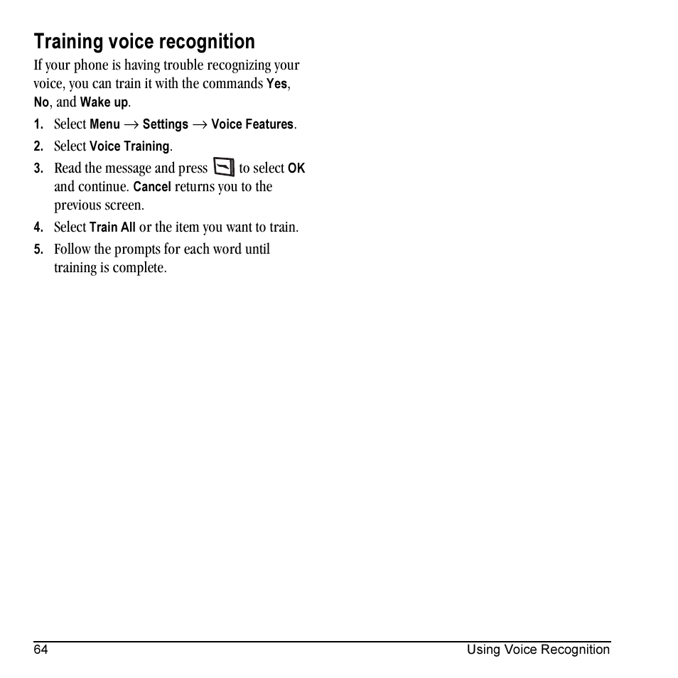 Training voice recognition | Kyocera KX5 User Manual | Page 72 / 80