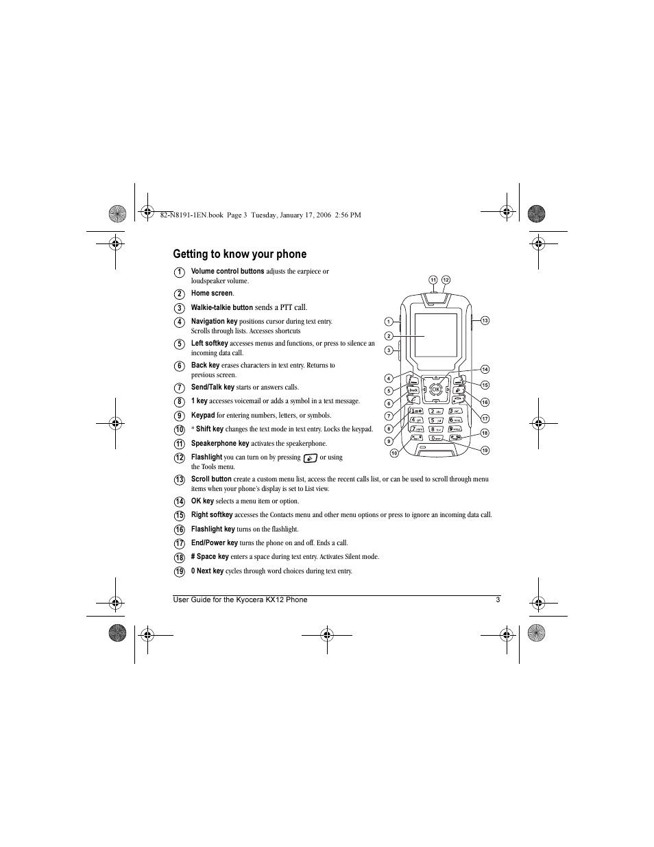 Getting to know your phone | Kyocera KX12 User Manual | Page 11 / 72