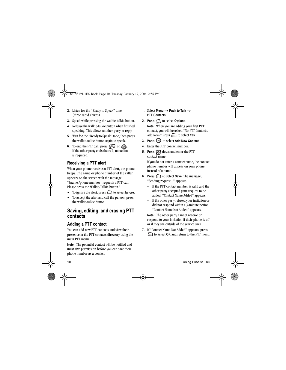 Saving, editing, and erasing ptt contacts | Kyocera KX12 User Manual | Page 18 / 72